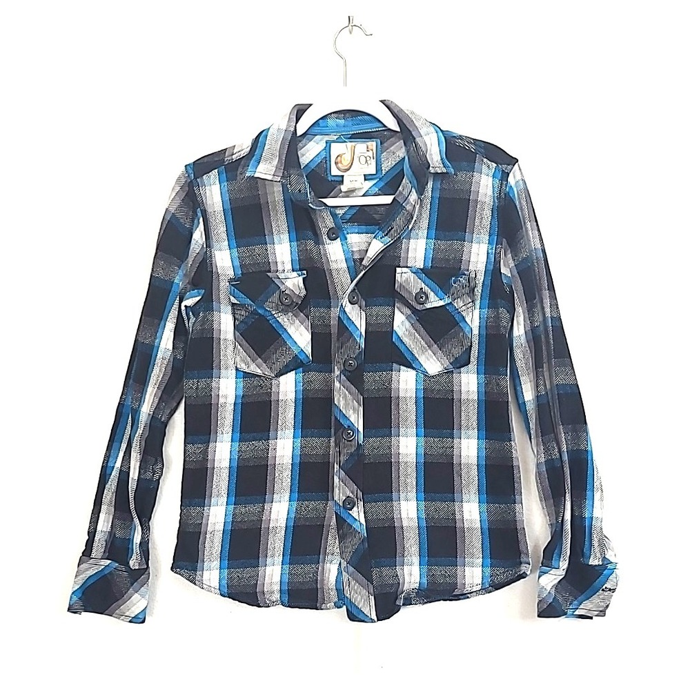 OP Ocean Pacific Mens Flannel Shirt Small Blue Black Gray Vintage 1990s Grunge